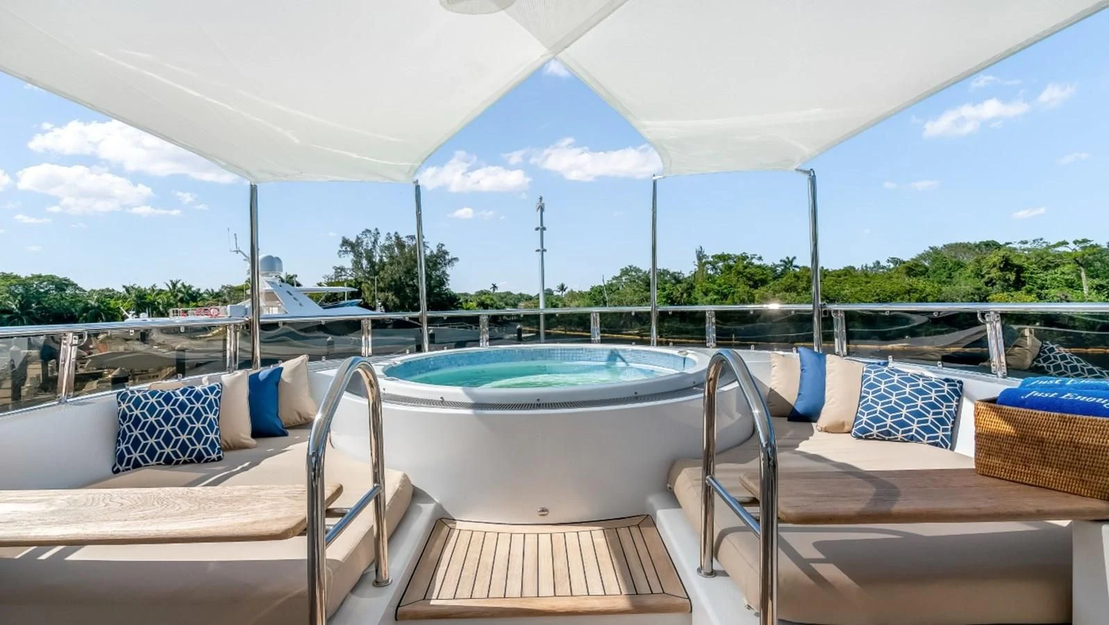 a patio with a pool aboard JUST ENOUGH Yacht for Charter
