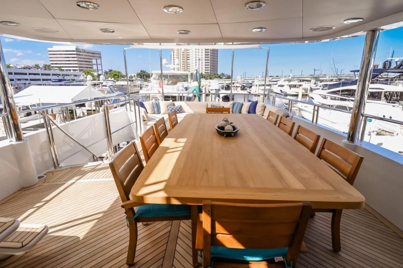 a table on a deck aboard JUST ENOUGH Yacht for Charter