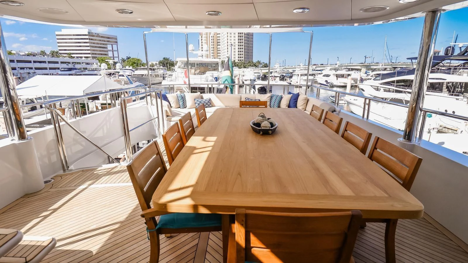 a table on a deck aboard JUST ENOUGH Yacht for Charter