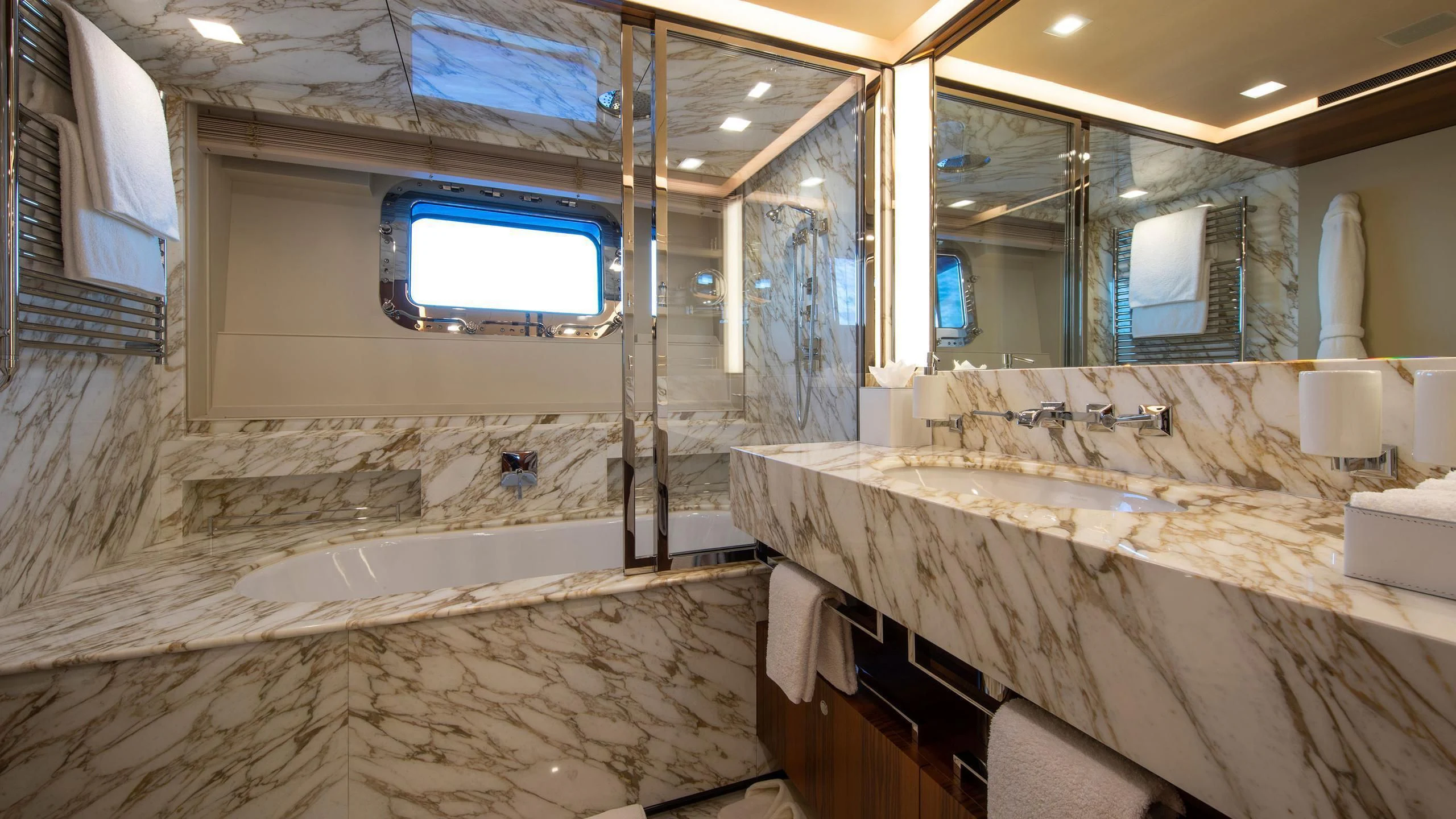 a bathroom with a large tub aboard PERSEUS^3 Yacht for Sale