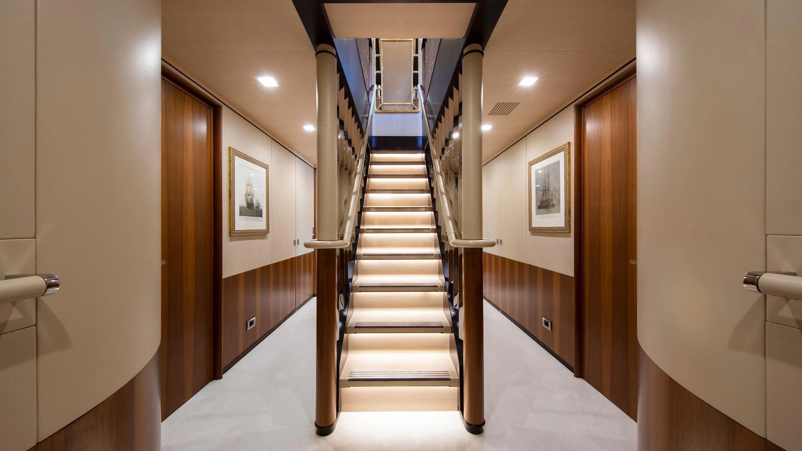 a hallway with a set of doors aboard PERSEUS^3 Yacht for Sale