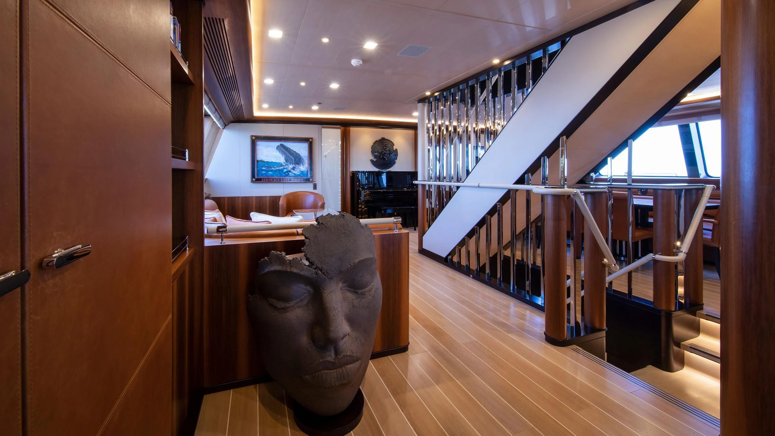 a statue in a room aboard PERSEUS^3 Yacht for Sale