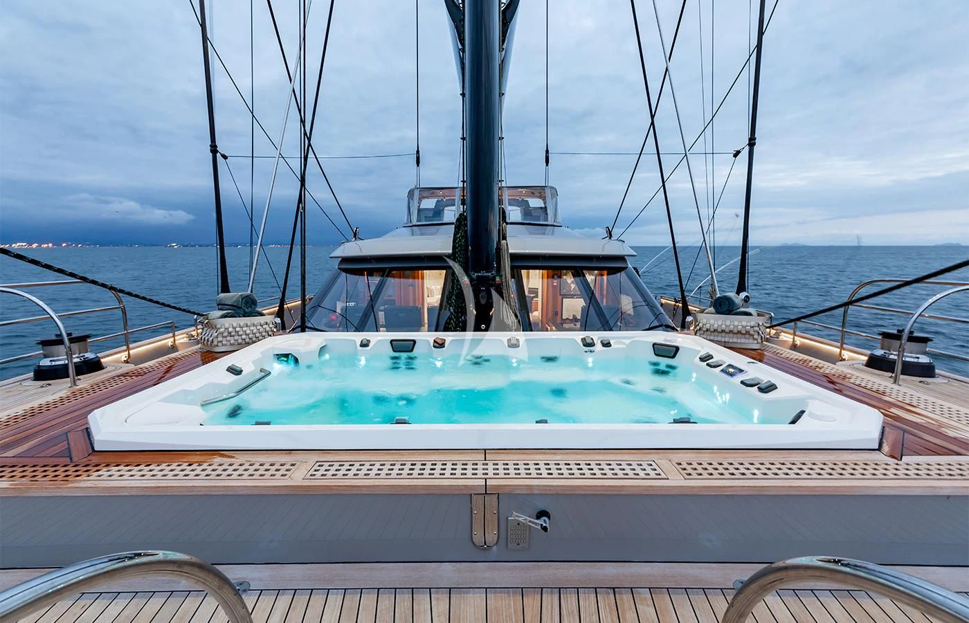 a boat on a deck aboard PERSEUS^3 Yacht for Sale
