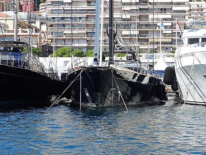 a group of boats are parked in a harbor aboard PERSEUS^3 Yacht for Sale