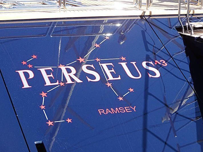a sign on a boat aboard PERSEUS^3 Yacht for Sale