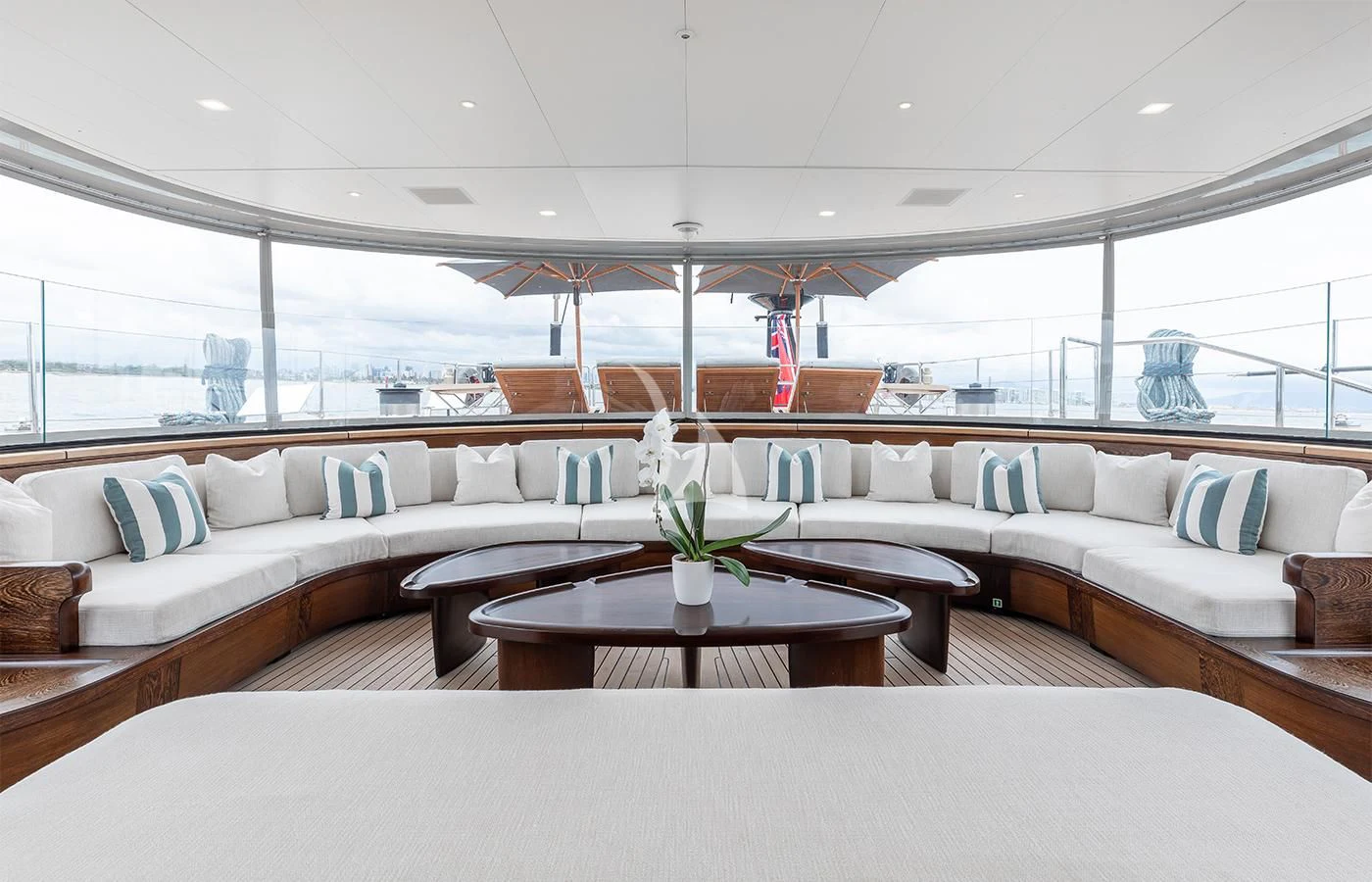 a living room with a large window aboard PERSEUS^3 Yacht for Sale