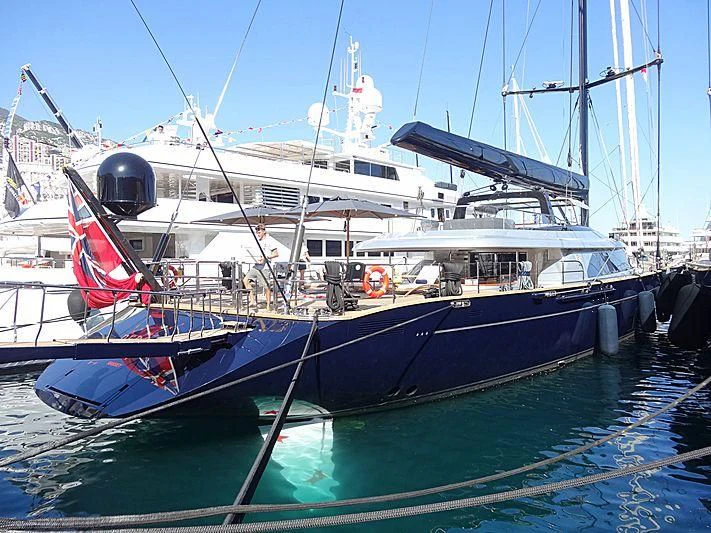 a large boat docked aboard PERSEUS^3 Yacht for Sale