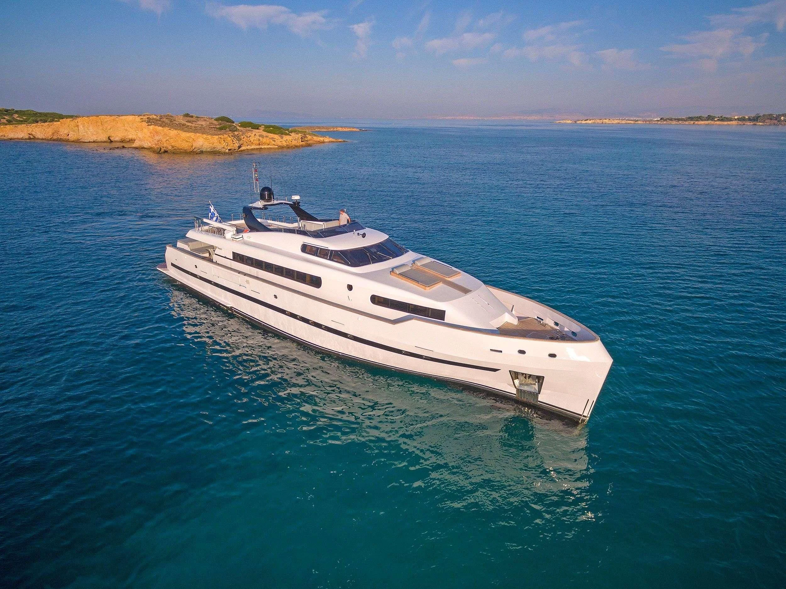 a white boat in the water aboard PROJECT STEEL Yacht for Sale