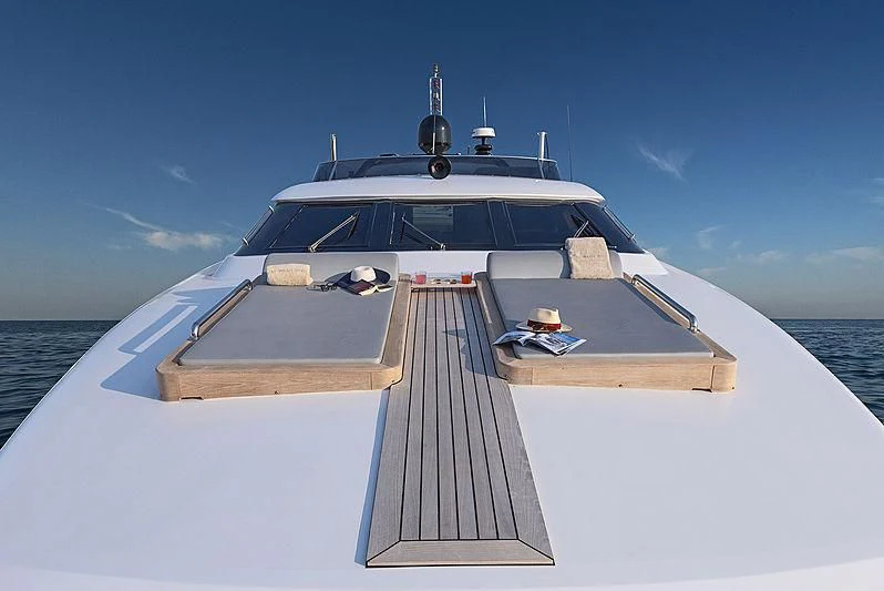 a white yacht on the water aboard PROJECT STEEL Yacht for Sale