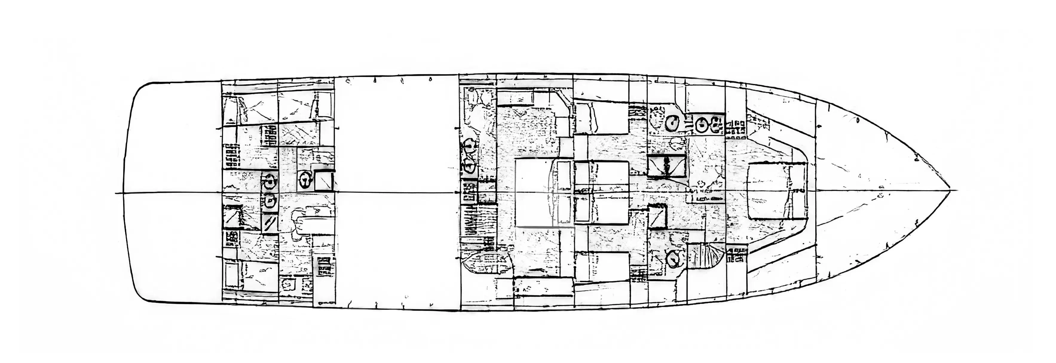a drawing of a house aboard PROJECT STEEL Yacht for Sale