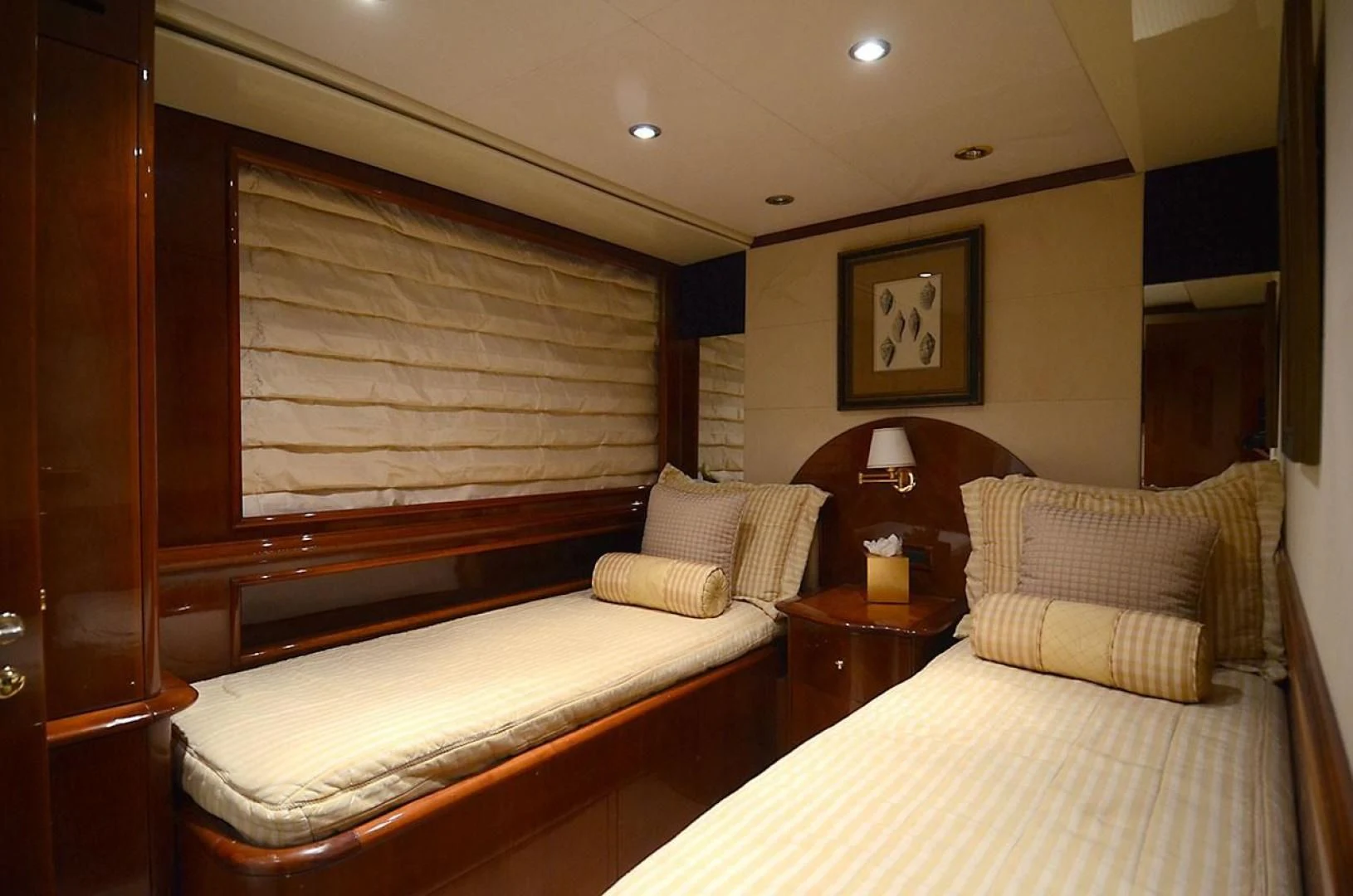 a couple of beds in a hotel room aboard OUTTA TOUCH Yacht for Sale