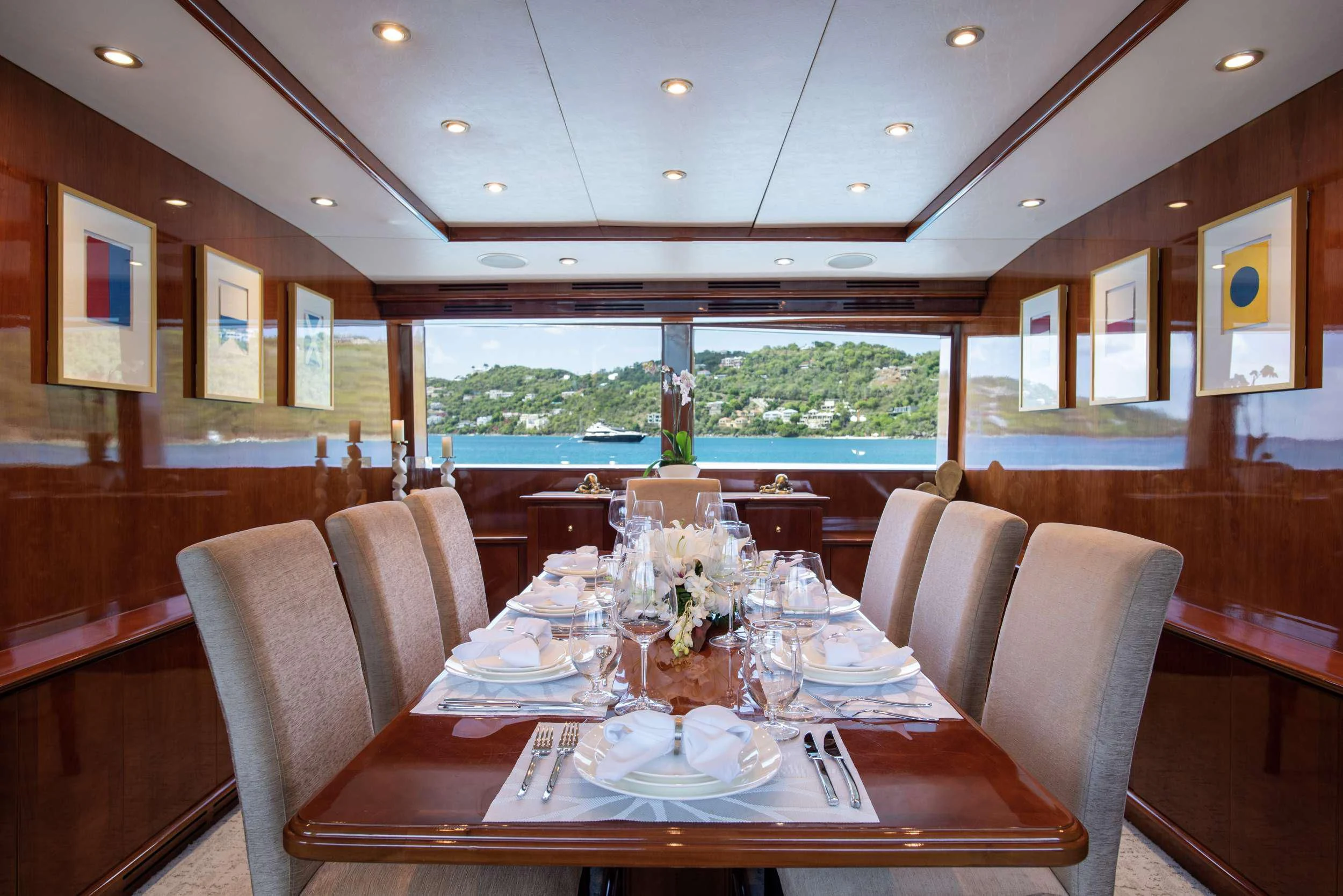 a dining table in a restaurant aboard OUTTA TOUCH Yacht for Sale