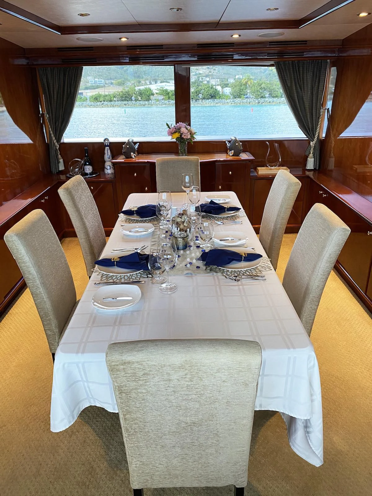 a table set for a dinner aboard OUTTA TOUCH Yacht for Sale