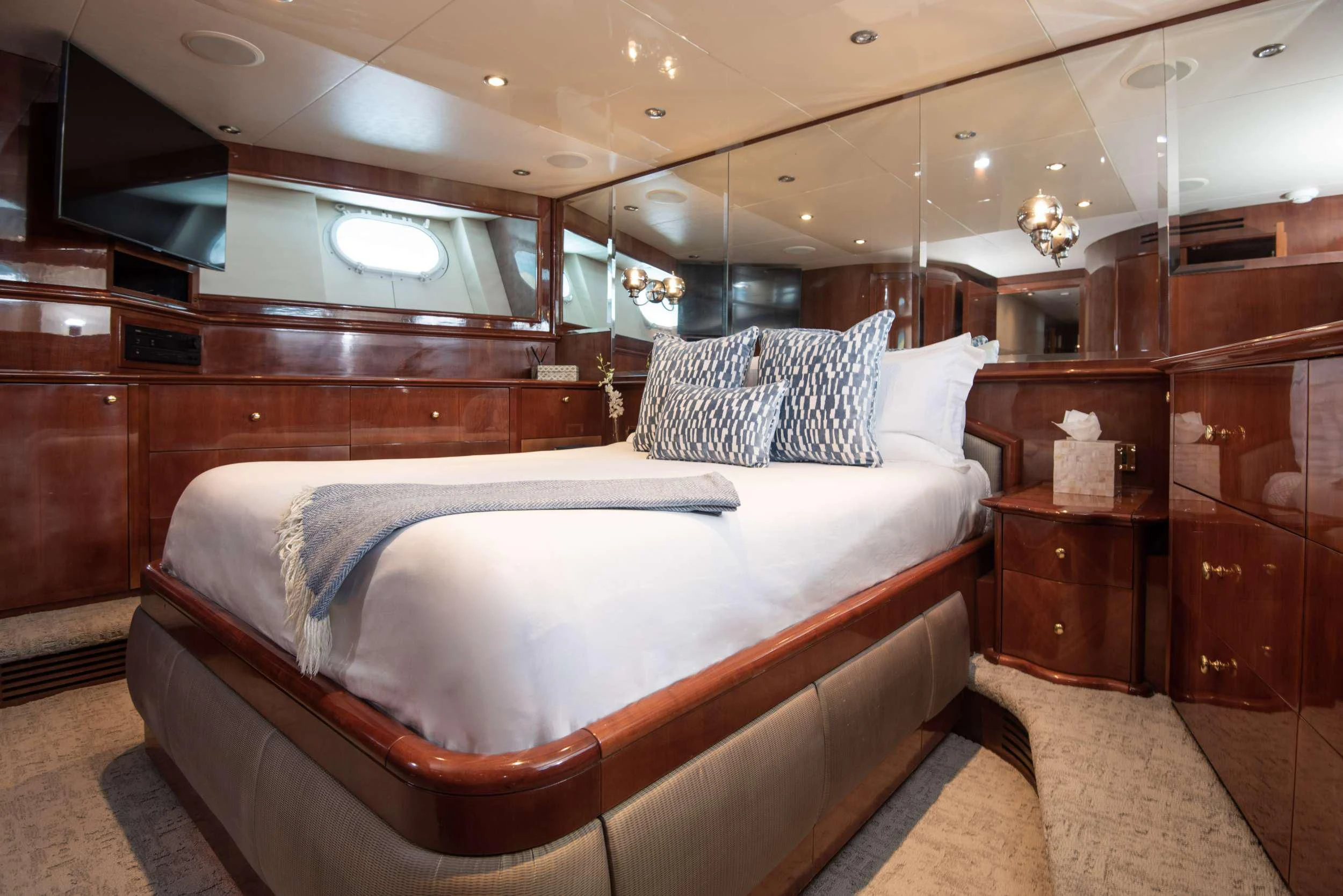 a bed in a room aboard OUTTA TOUCH Yacht for Sale