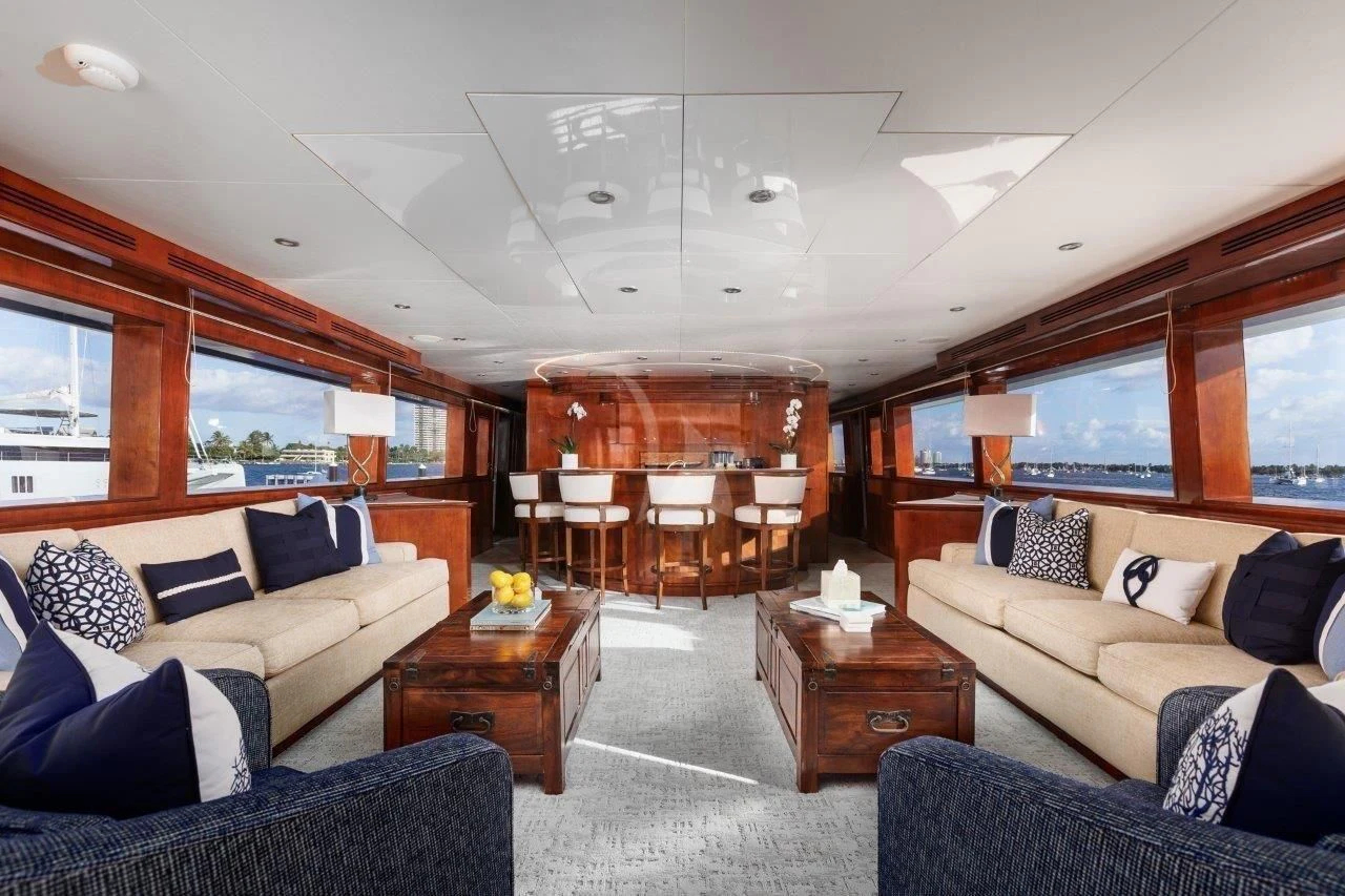 a living room with a large window aboard OUTTA TOUCH Yacht for Sale