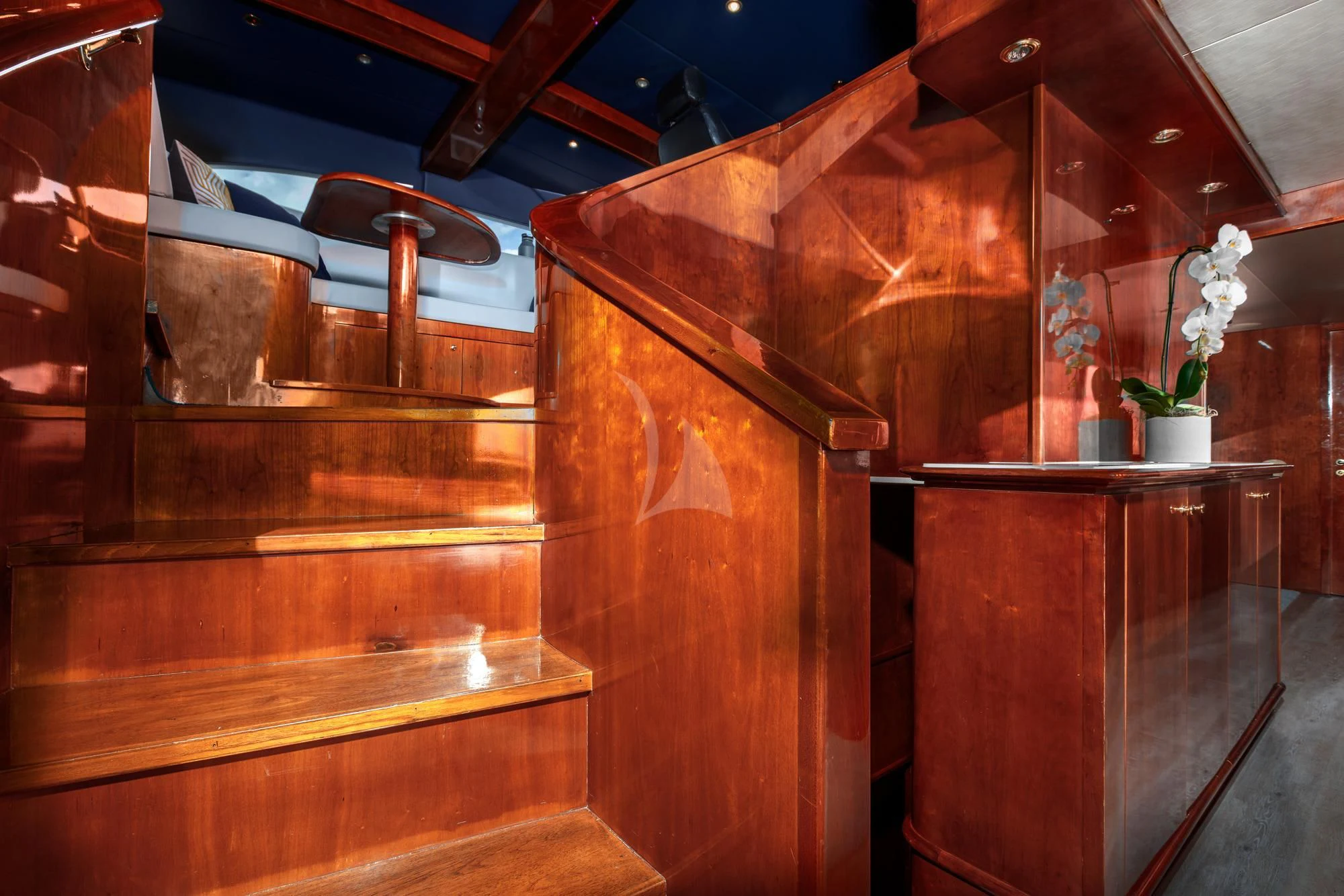 a wooden cabinet with a large wooden door aboard OUTTA TOUCH Yacht for Sale