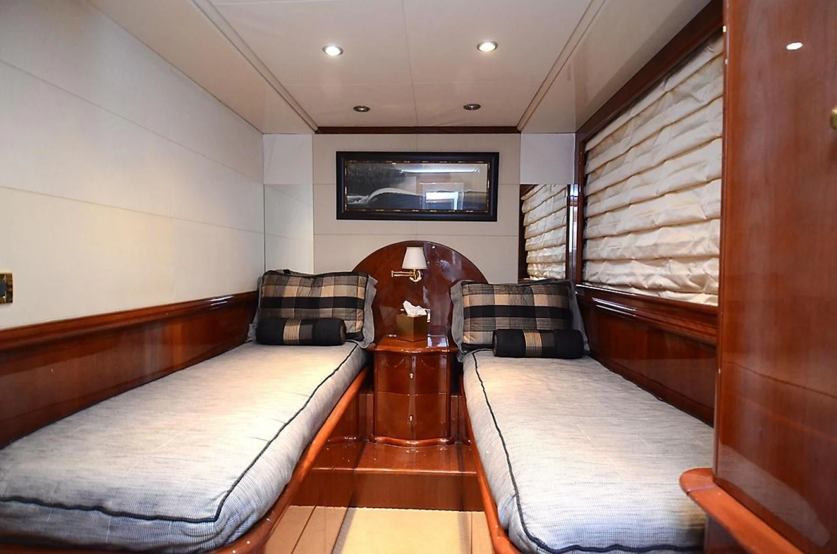 a room with two beds aboard OUTTA TOUCH Yacht for Sale