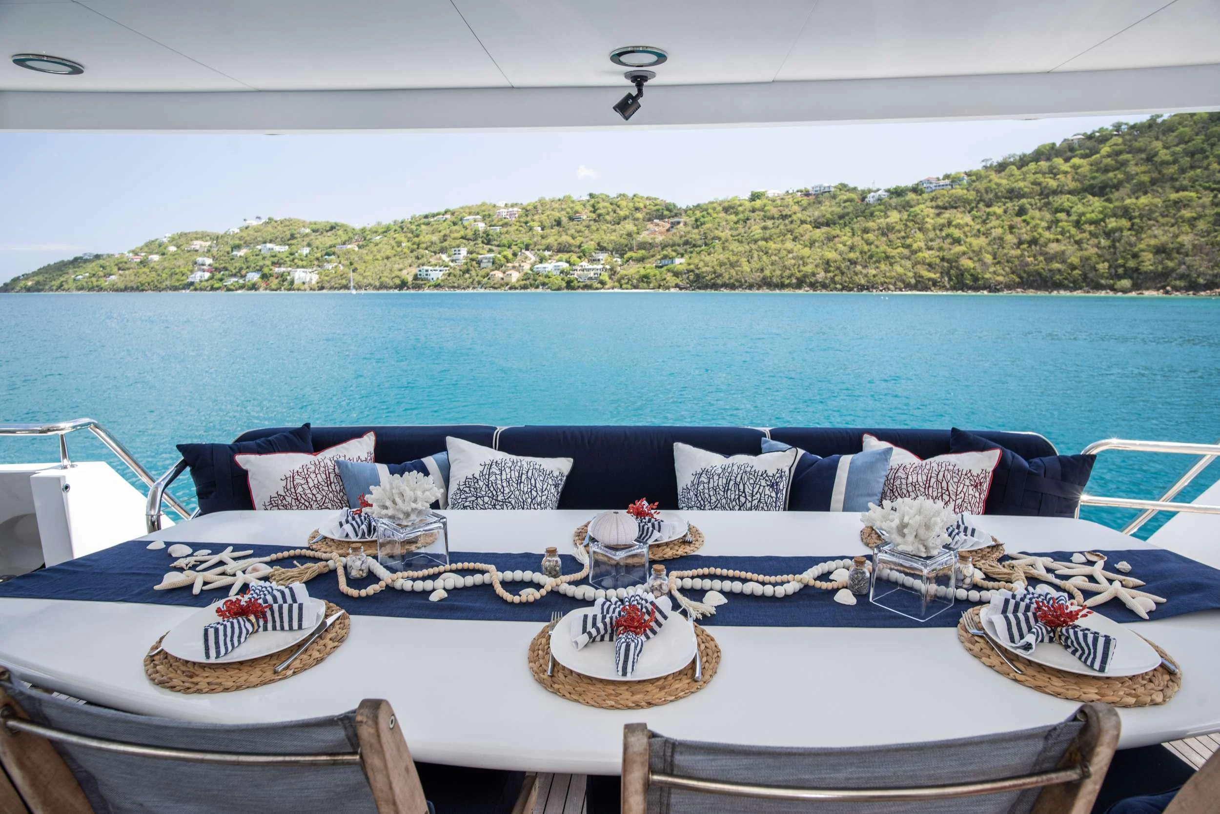a table with a cloth and cloth on it aboard OUTTA TOUCH Yacht for Sale