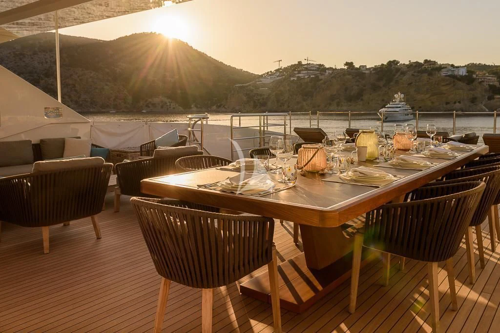 a table set for a meal aboard MR. T Yacht for Charter