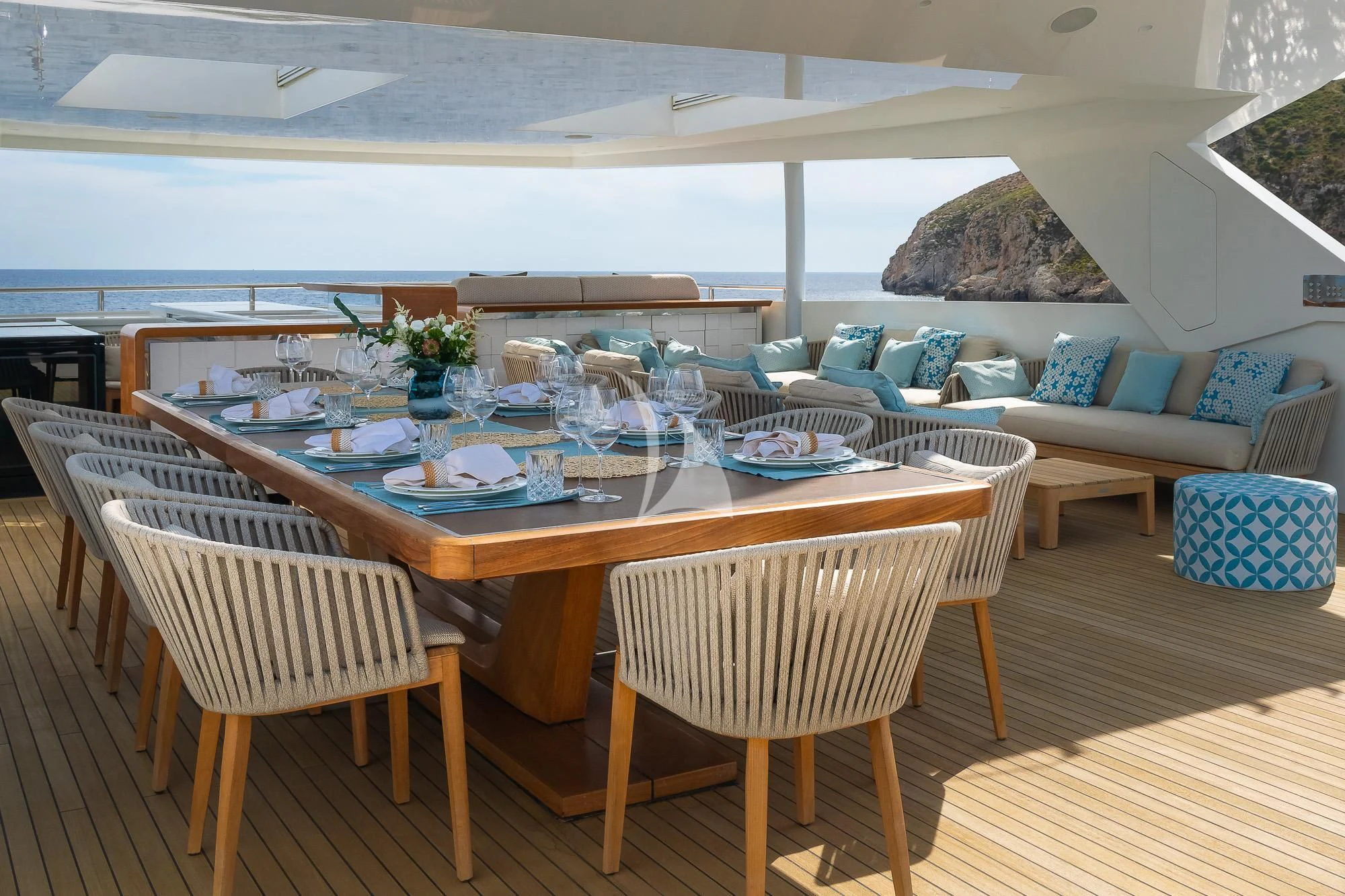 a table set for a meal aboard MR. T Yacht for Charter