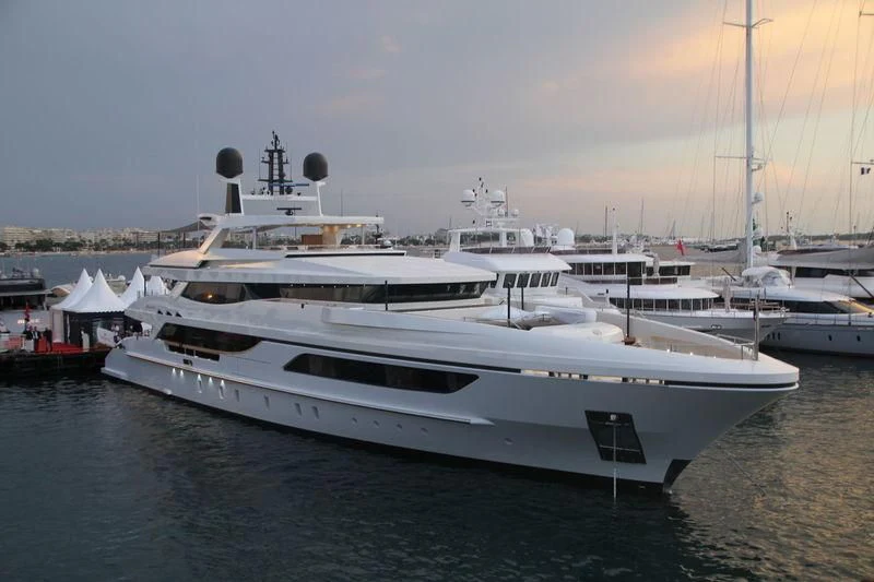 a large white yacht aboard MR. T Yacht for Charter