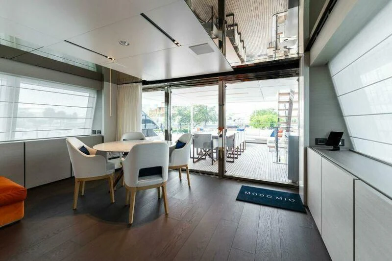 a room with a table chairs and a large window aboard OFFICIAL PLAN Yacht for Sale