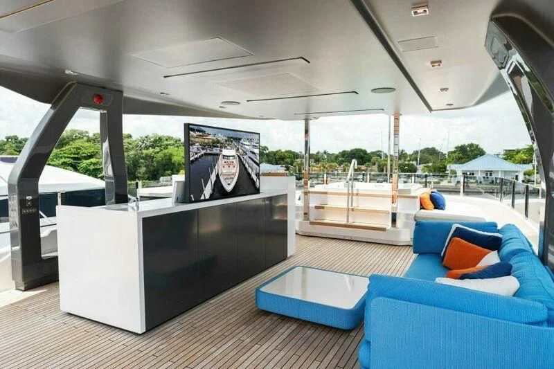 a large pool with a large screen aboard OFFICIAL PLAN Yacht for Sale