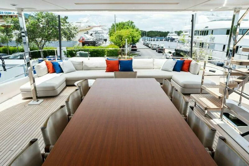 a large living room with a large window aboard OFFICIAL PLAN Yacht for Sale