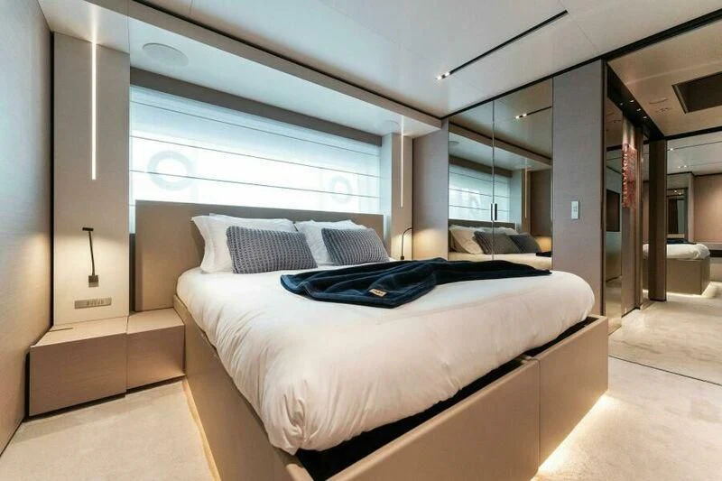 a bed in a room aboard OFFICIAL PLAN Yacht for Sale