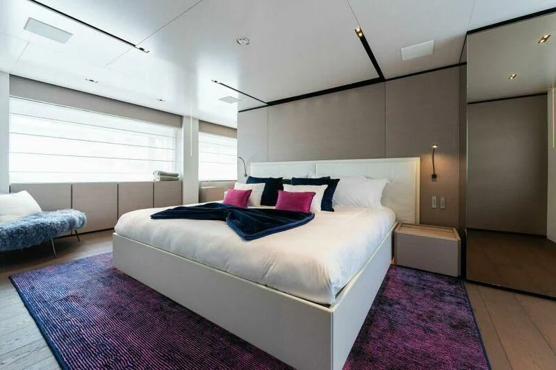 a bed in a room aboard OFFICIAL PLAN Yacht for Sale