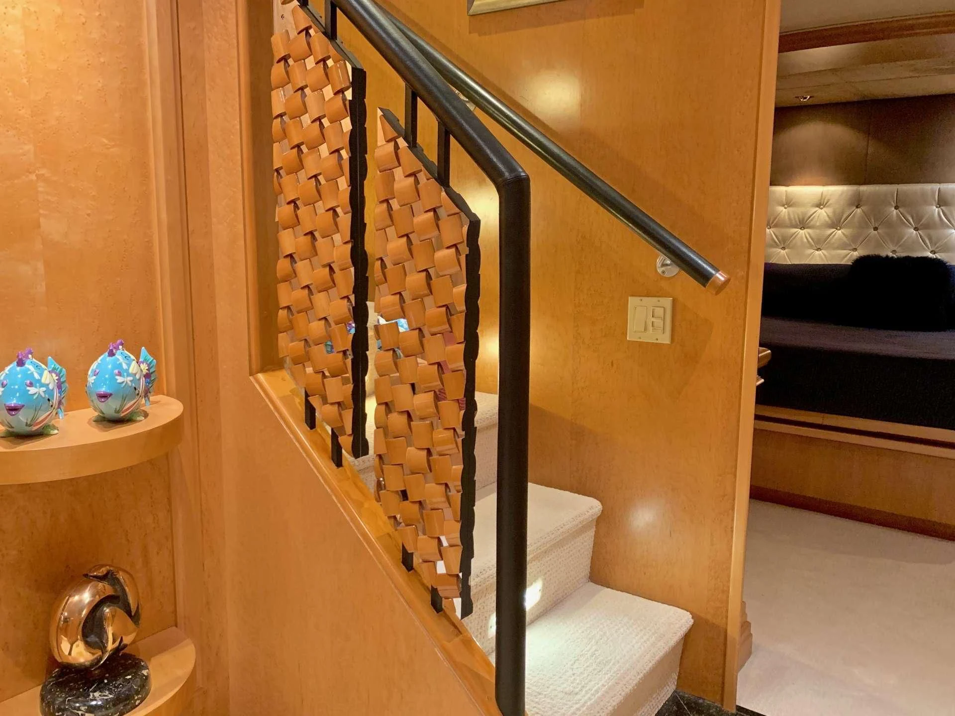 a bathroom with a glass shower aboard LADY LEX Yacht for Sale