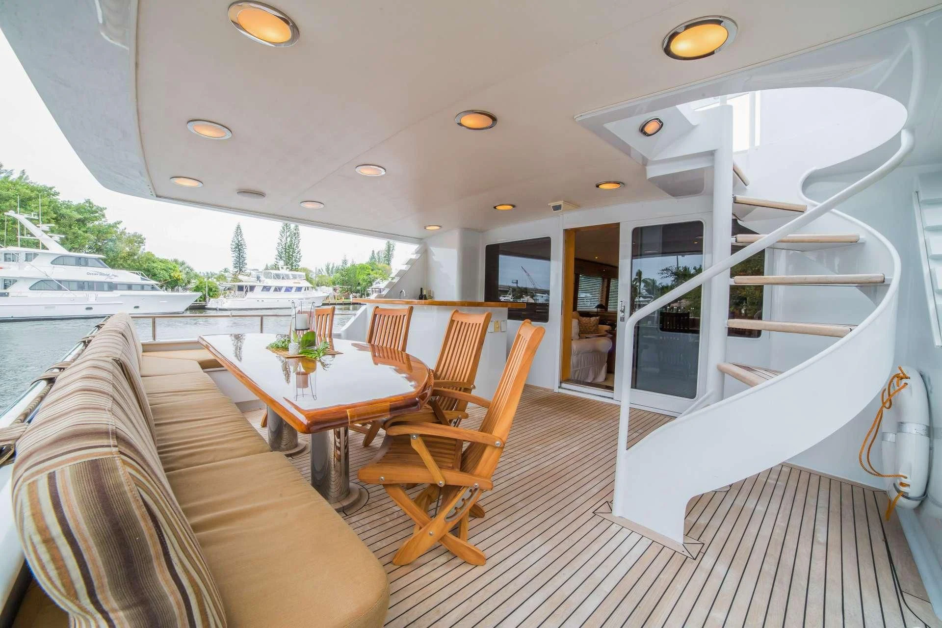 a boat on a deck aboard LADY LEX Yacht for Sale