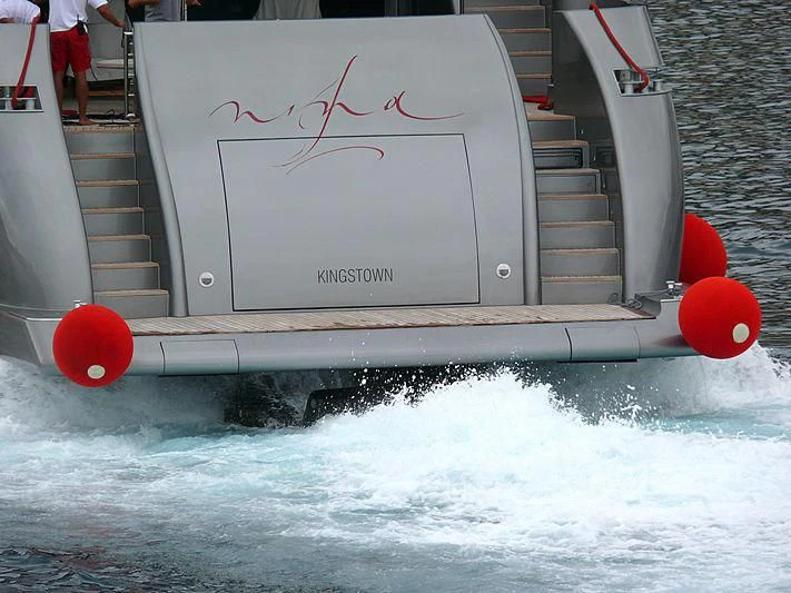 a white box with a red object on top of it aboard NINA J Yacht for Sale