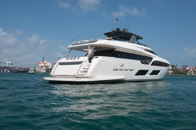 a white yacht in the water aboard CIAO II Yacht for Sale