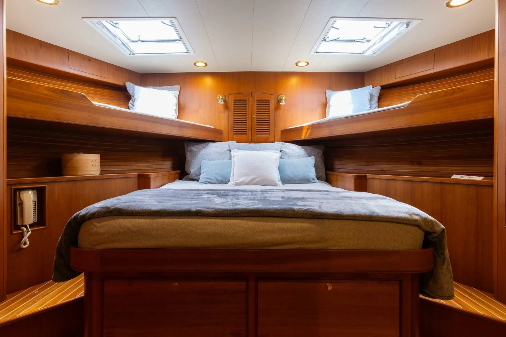 a bed in a room aboard VIRGINIA SEA Yacht for Sale