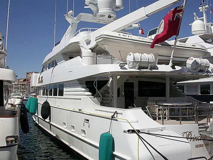 a boat docked at a pier aboard MERVE Yacht for Sale