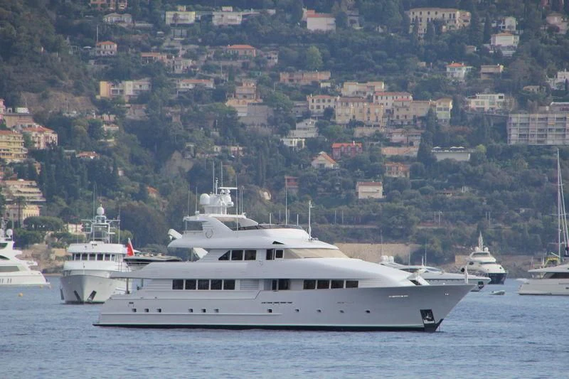 a group of boats in a harbor aboard MERVE Yacht for Sale
