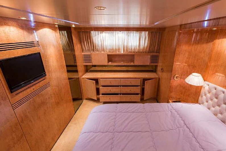 a bed in a room aboard HERMES Yacht for Sale