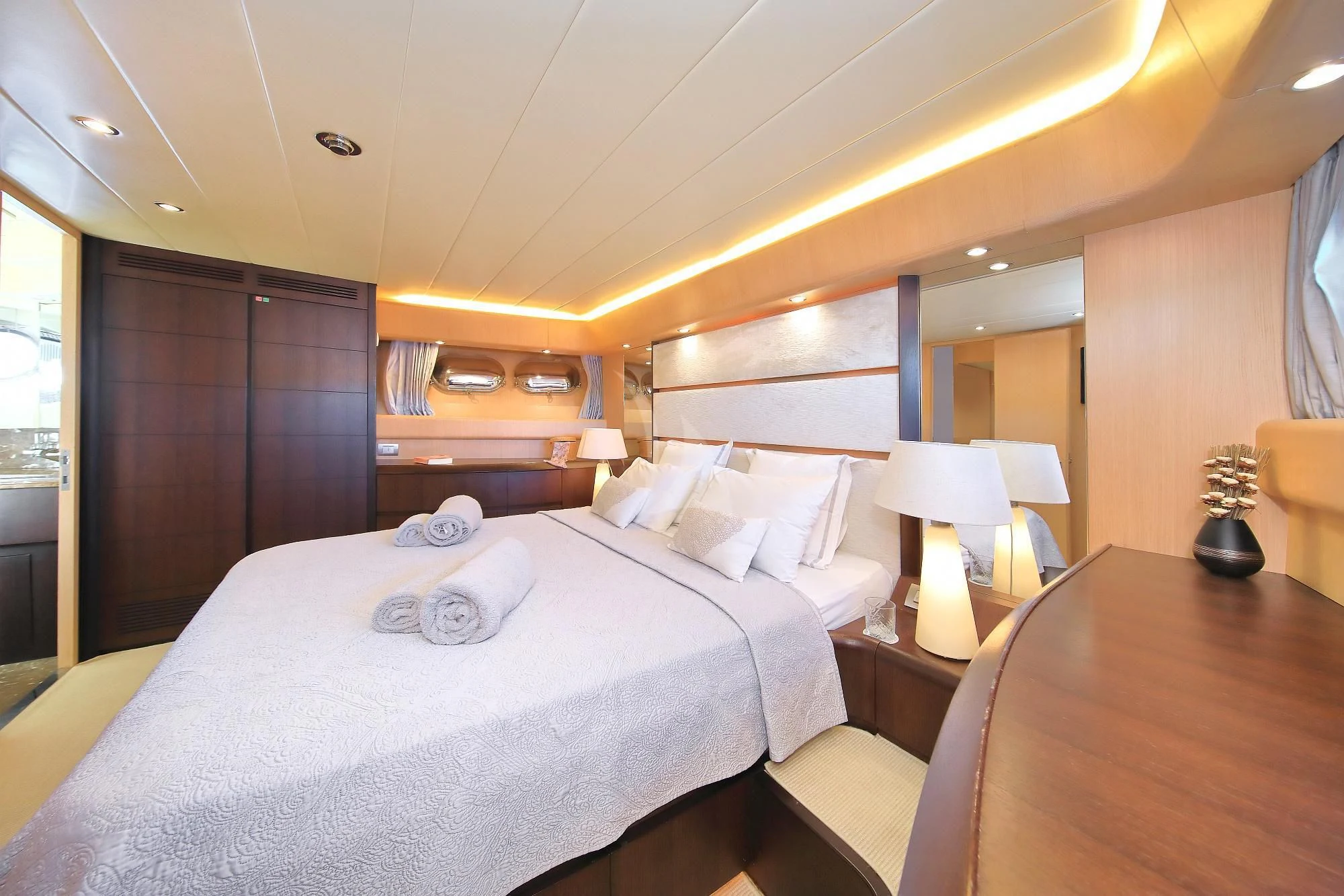 a hotel room with two beds aboard HOPE I Yacht for Charter