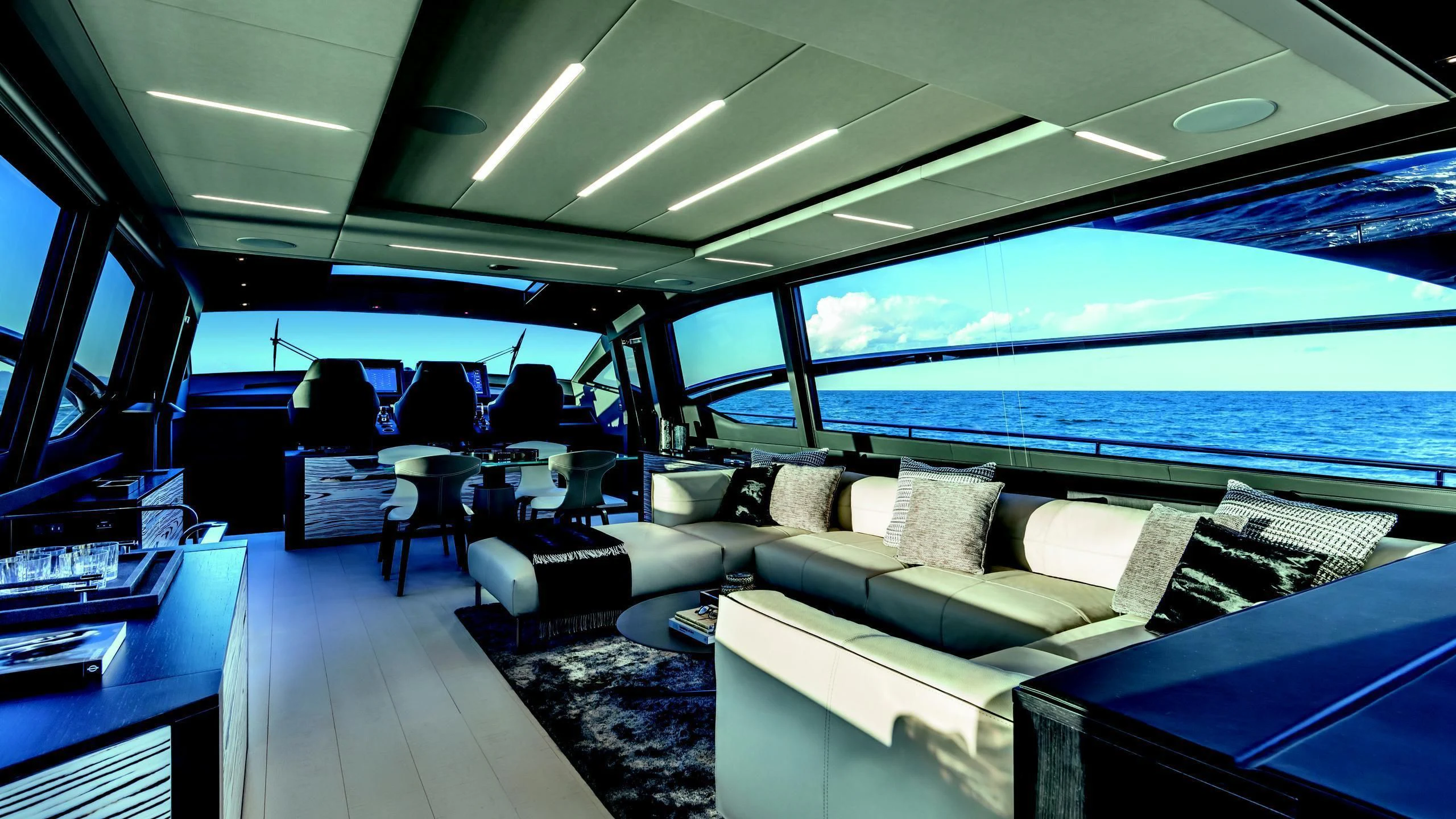 inside of a car aboard MIRLO BLANCO Yacht for Sale