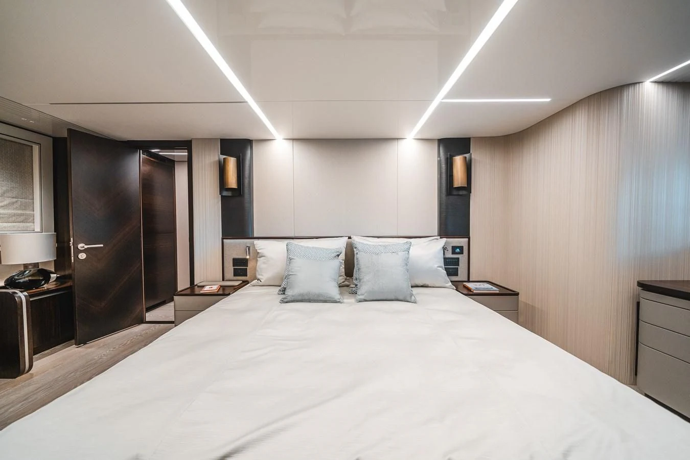 a large bed in a hotel room aboard 90 OCEAN Yacht for Sale