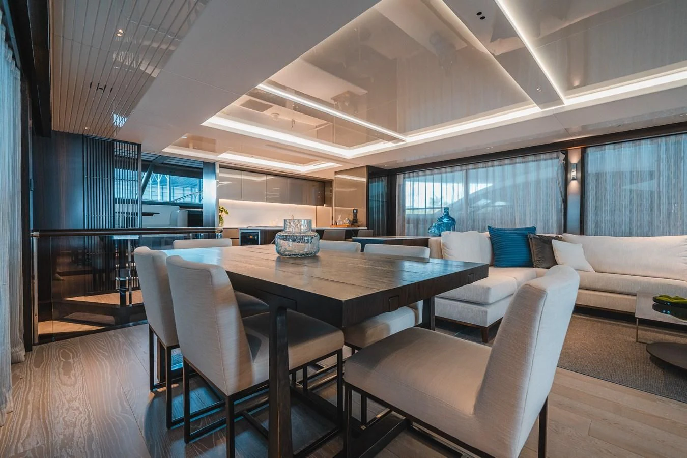 a large kitchen and living room aboard 90 OCEAN Yacht for Sale