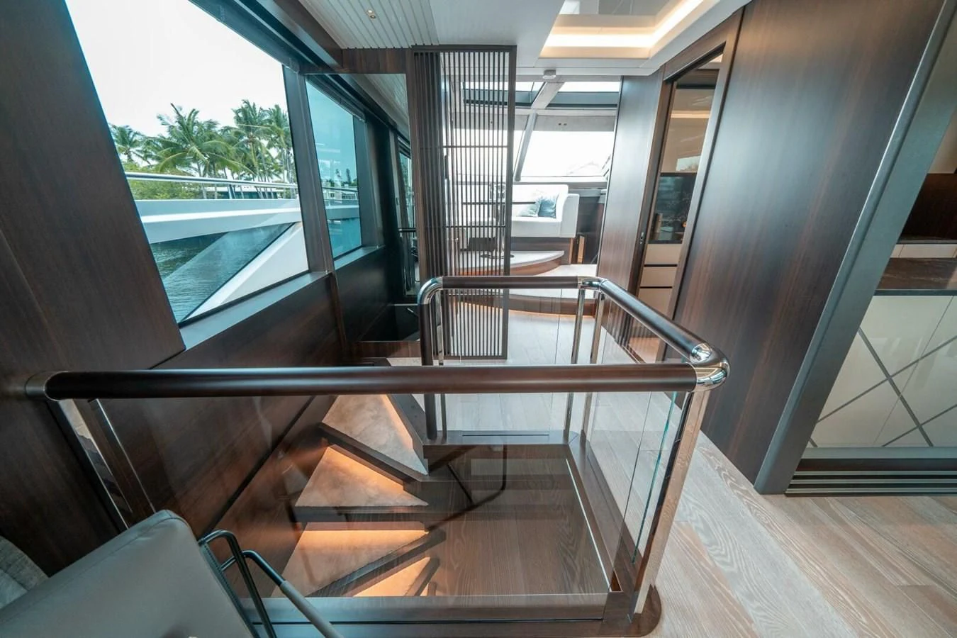 a wooden bench in a room aboard 90 OCEAN Yacht for Sale