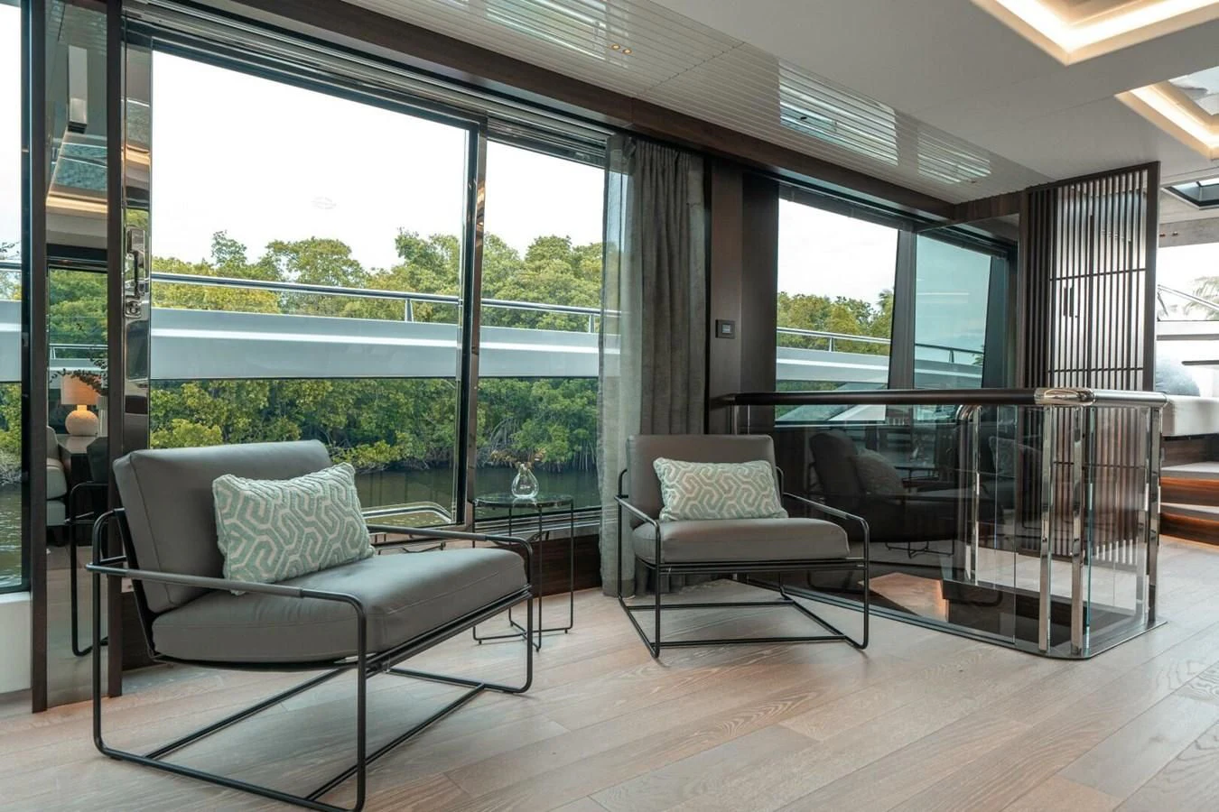 a room with a balcony aboard 90 OCEAN Yacht for Sale