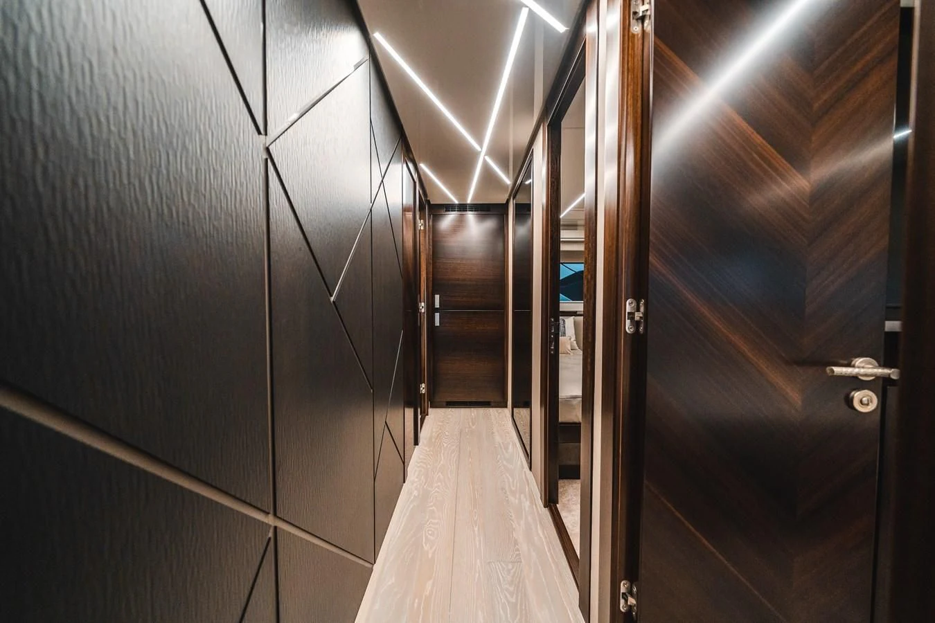 a hallway with wooden walls aboard 90 OCEAN Yacht for Sale