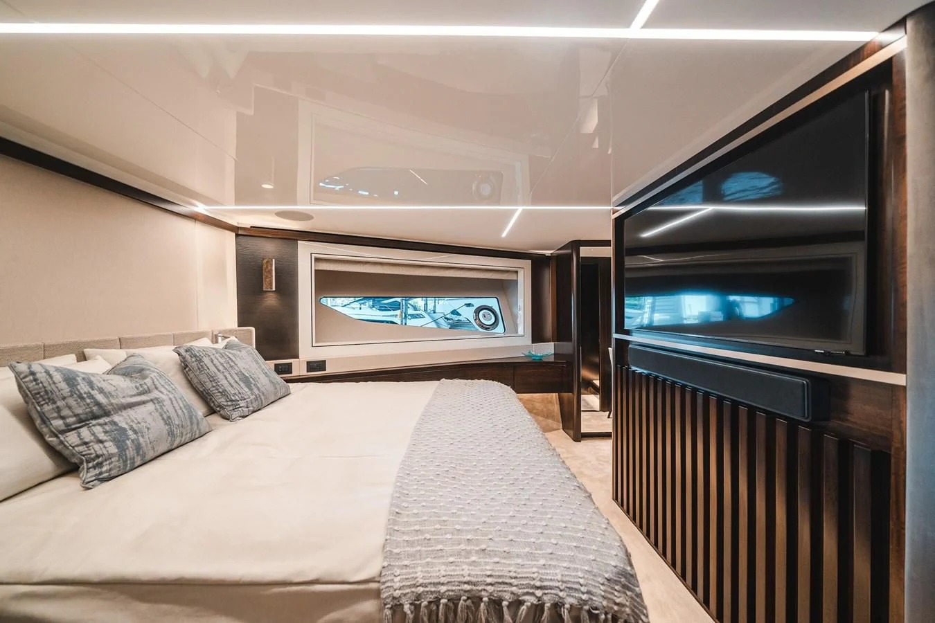 a bed in a room aboard 90 OCEAN Yacht for Sale