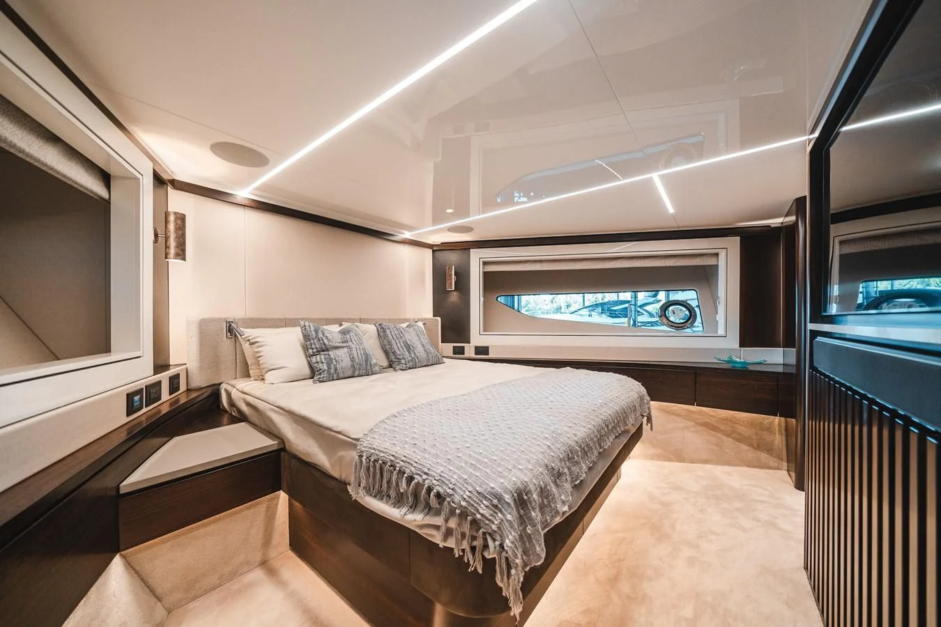 a large bedroom with a large bed aboard 90 OCEAN Yacht for Sale