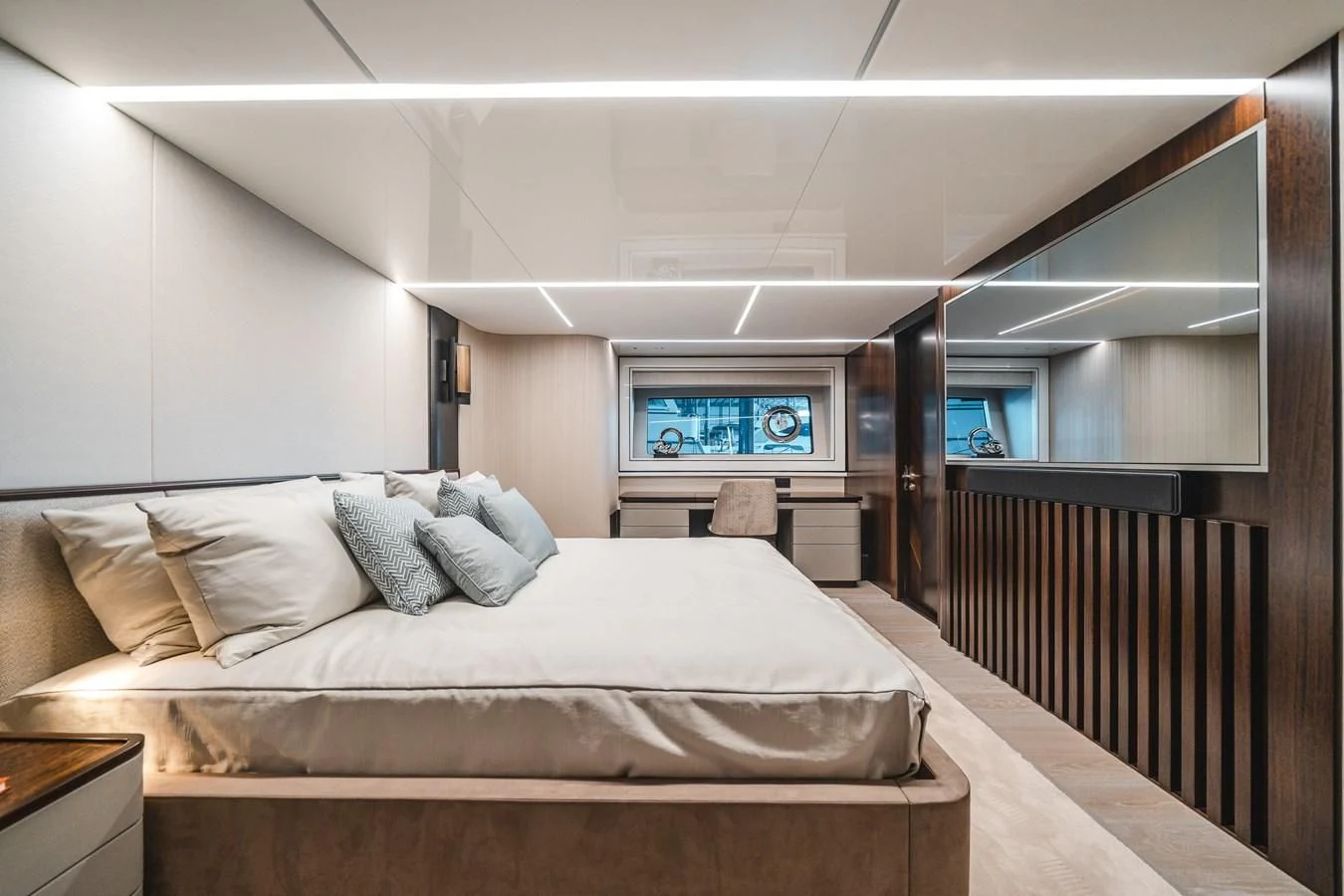 a bed in a room aboard 90 OCEAN Yacht for Sale