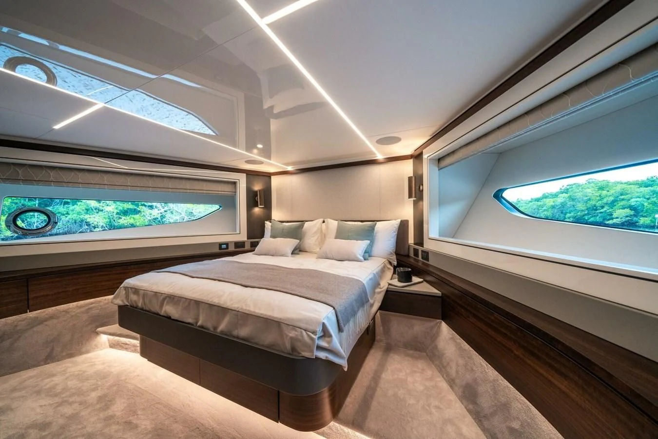 a room with a bed and a window aboard 90 OCEAN Yacht for Sale