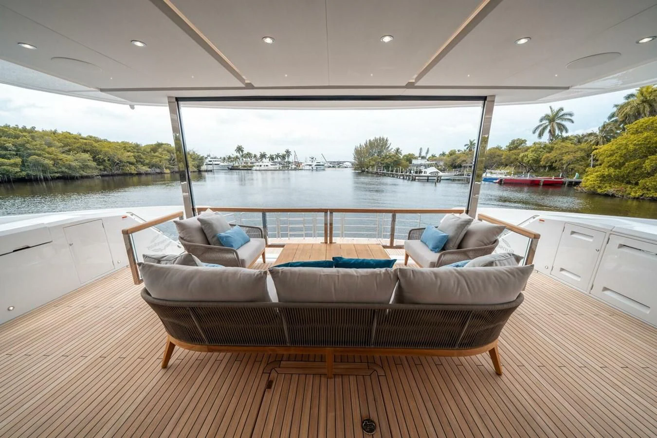 a large living room with a large window aboard 90 OCEAN Yacht for Sale